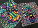 Grid of perforated cotton buy LSD blotter paper tabs printed with vibrant visionary artwork on a clean laboratory surface